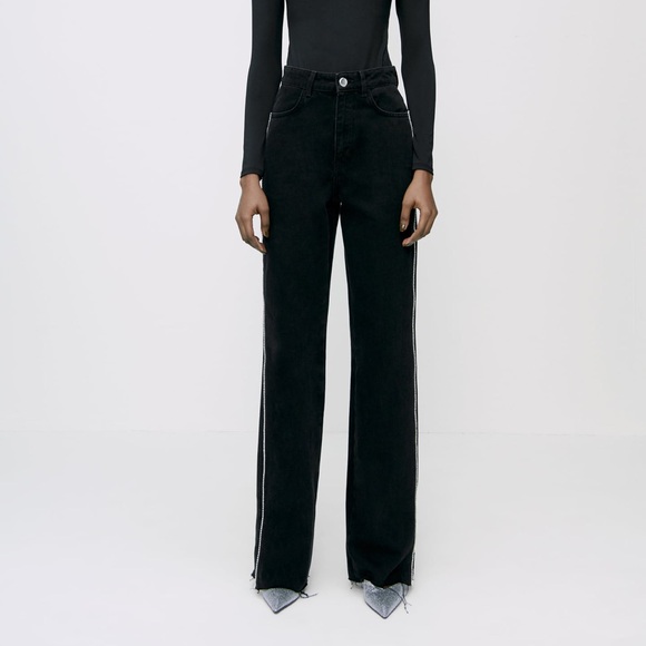 Zara Denim - ZARA Z1975 Side Jewel Straight Full Length Jeans